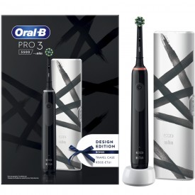 Oral-B Pro3 3500 Design Edition Escova Elétrica Preta + Estojo Viagem 