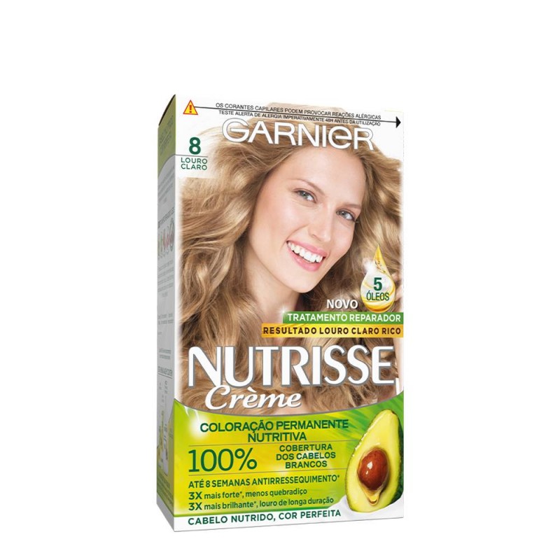 Garnier Nutrisse Coloração Permanente 8 Louro Claro, 190ml