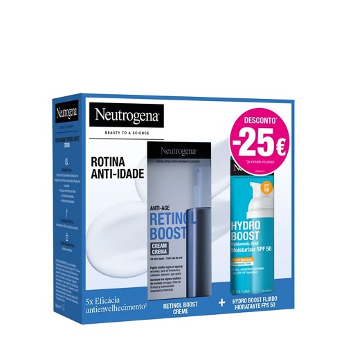 Neutrogena Retinol Boost Creme + Hydro Boost Fluído Hidratante SPF50 Rotina Anti-Idade